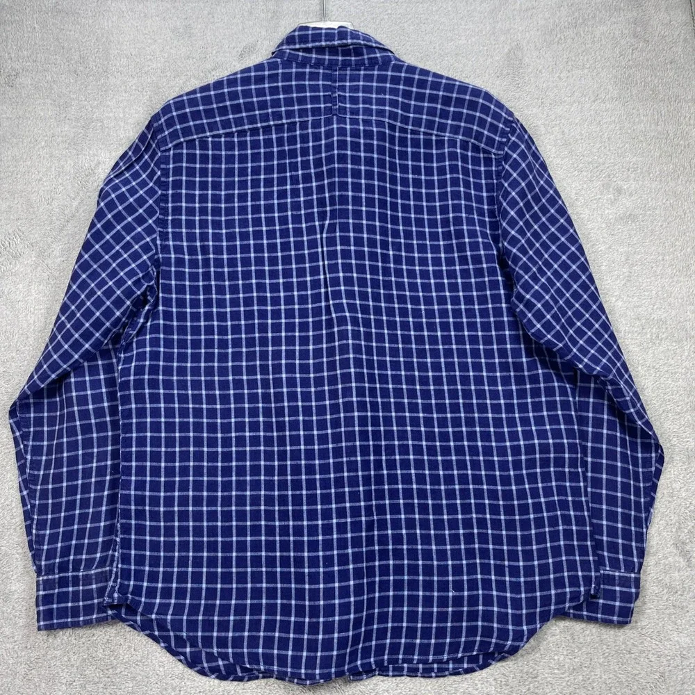 Banana Republic Button Down Shirt Mens L Blue Camden Standard Fit Linen Plaid